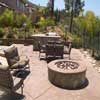 Quartz stone firepit, colored stamped concrete